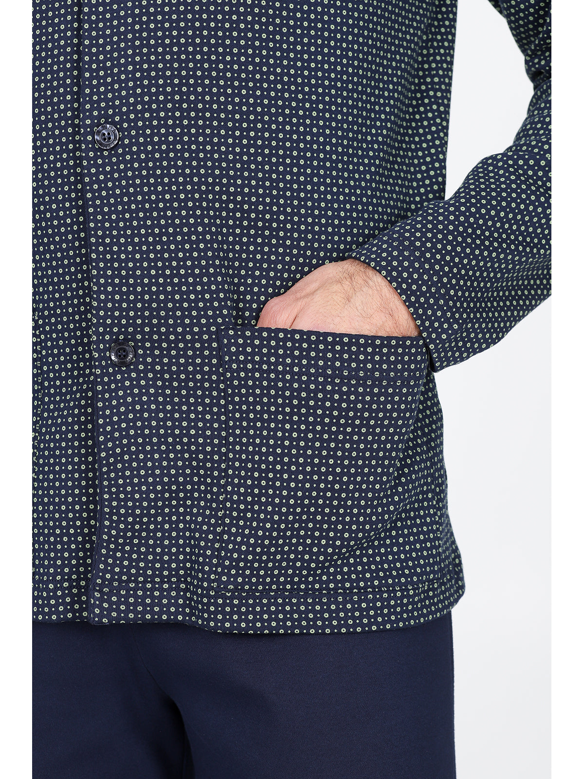 Pigiama cardigan in morbido interlock di puro cotone Cerchi Blu Alpina