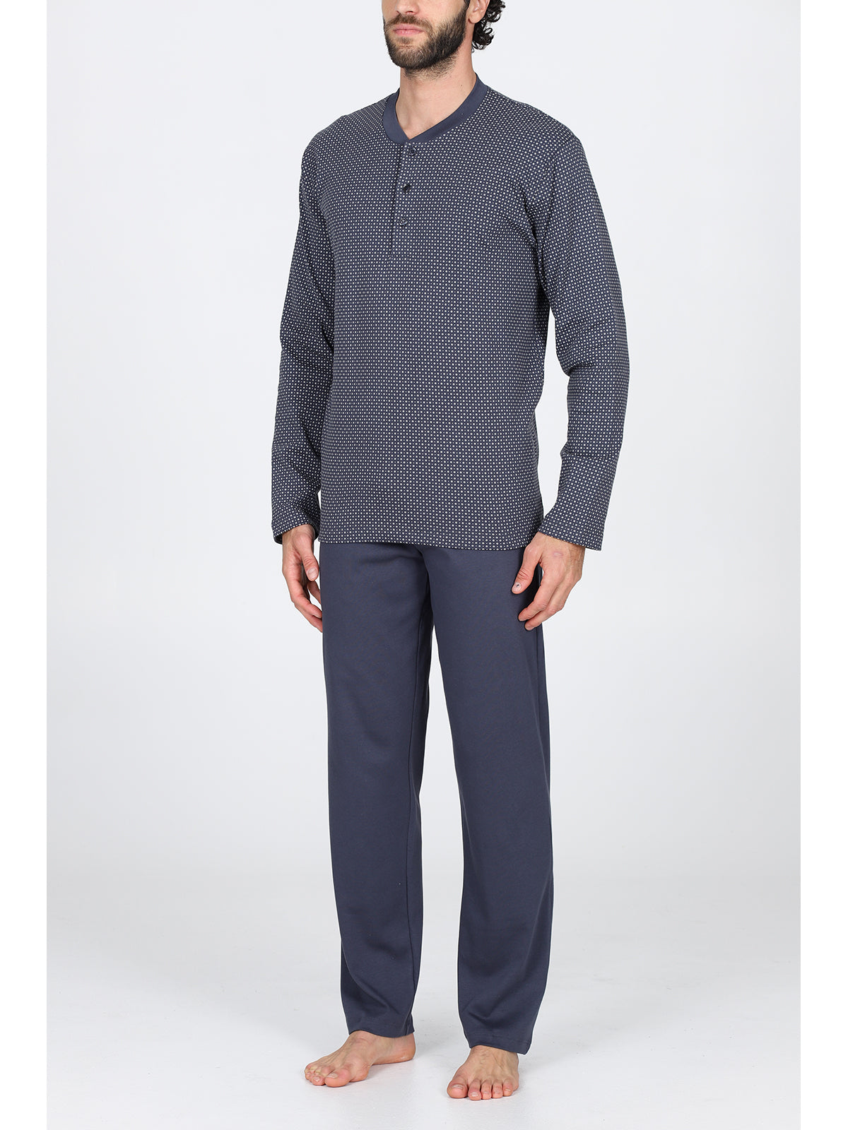 Pigiama lungo serafino in caldo interlock di puro cotone anncercgr Alpina