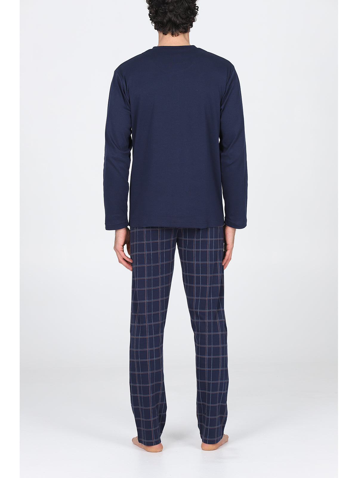 Pigiama lungo serafino in morbido cotone Quadro Blu Alpina