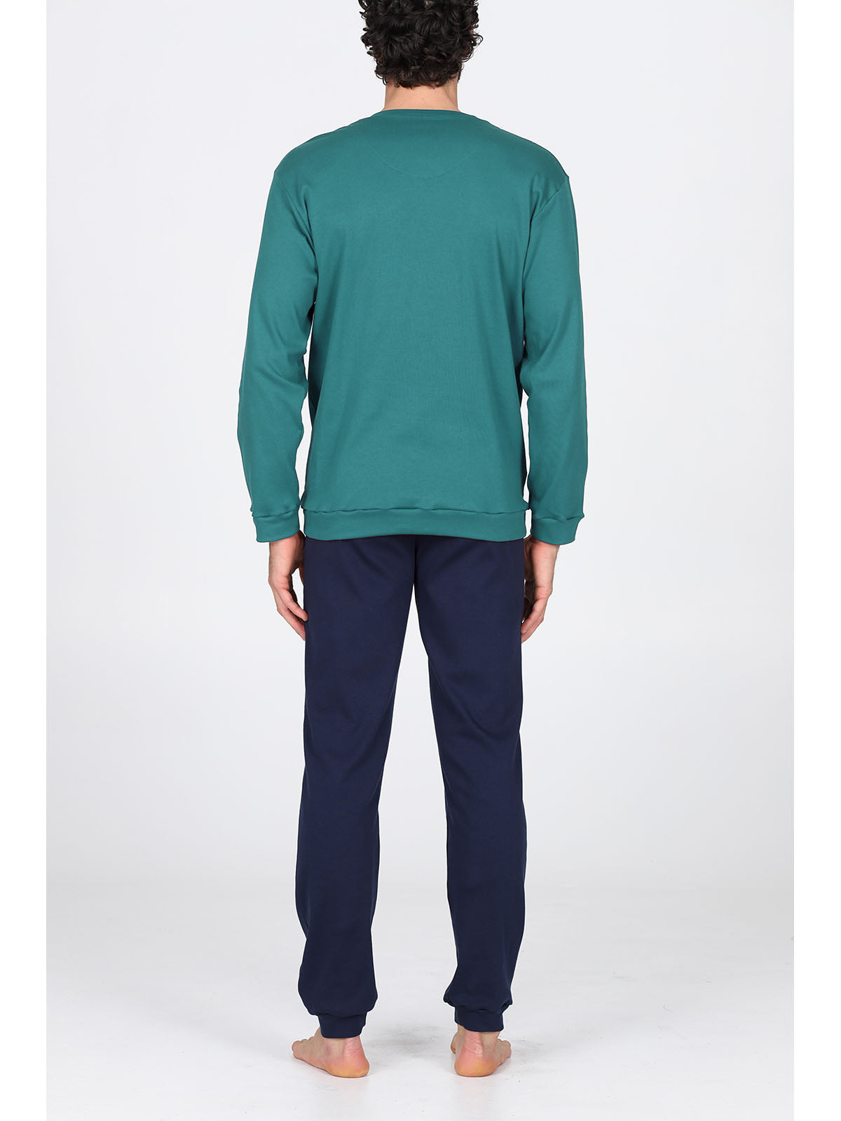 Furio pigiama lungo girocollo tuta con stampa Petrol/blu Alpina