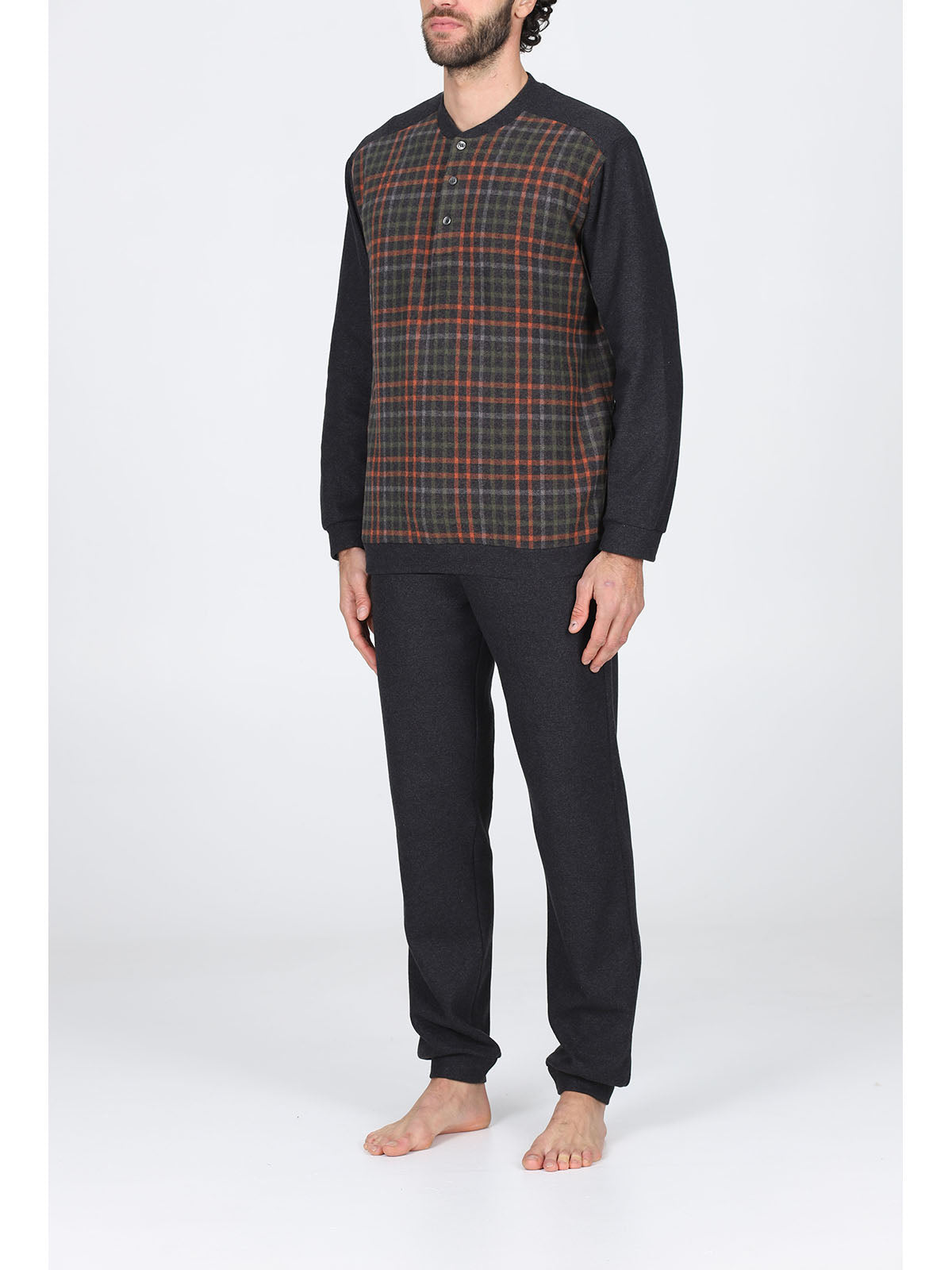 Pigiama lungo serafino tuta in caldo cotone Scoz.grigi Alpina