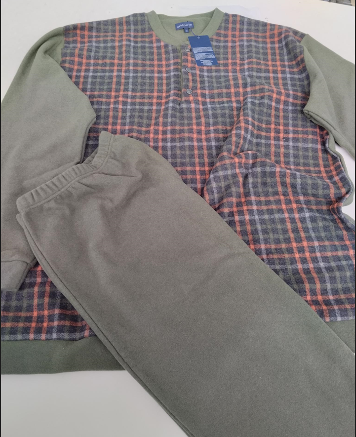 Pigiama lungo serafino tuta in caldo cotone Scoz.grigi Alpina