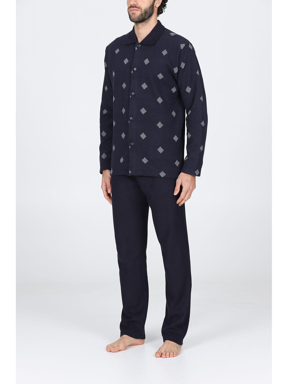 Pigiama lungo cardigan in caldo cotone annrombo Alpina