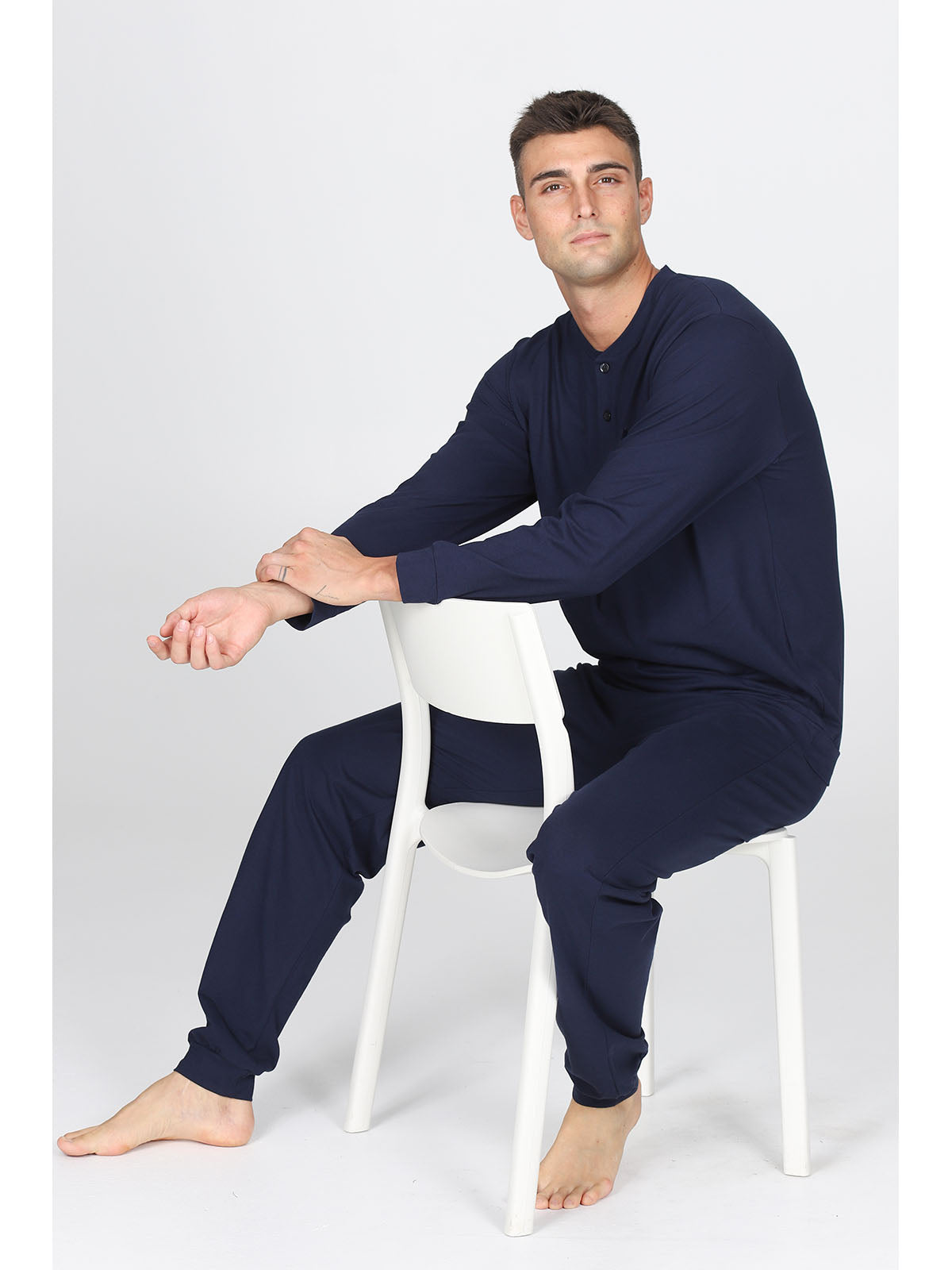 Pigiama Con Bordi In Fresco Jersey Di Puro Cotone