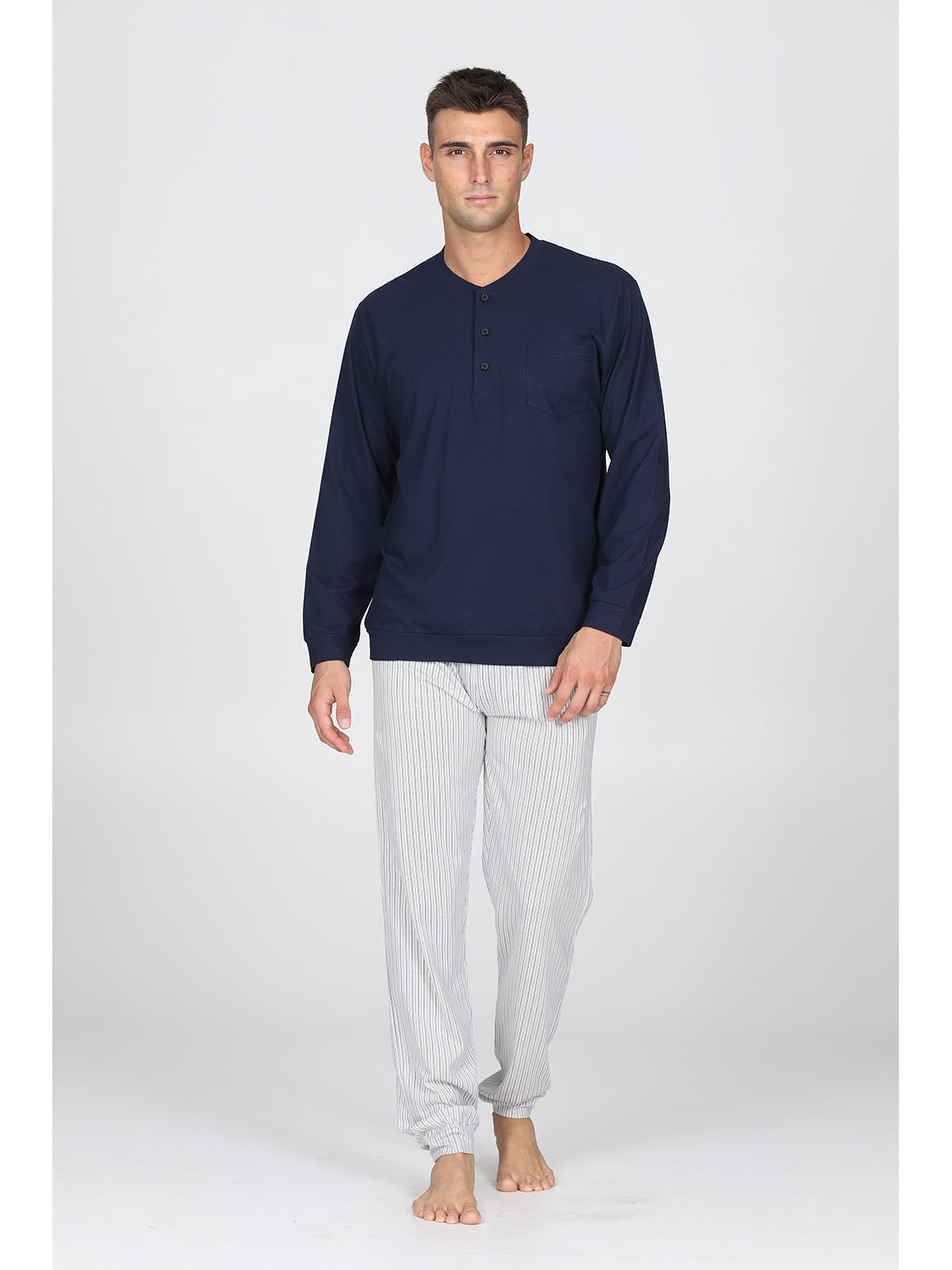 Pigiama Con Bordi In Fresco Jersey Di Puro Cotone