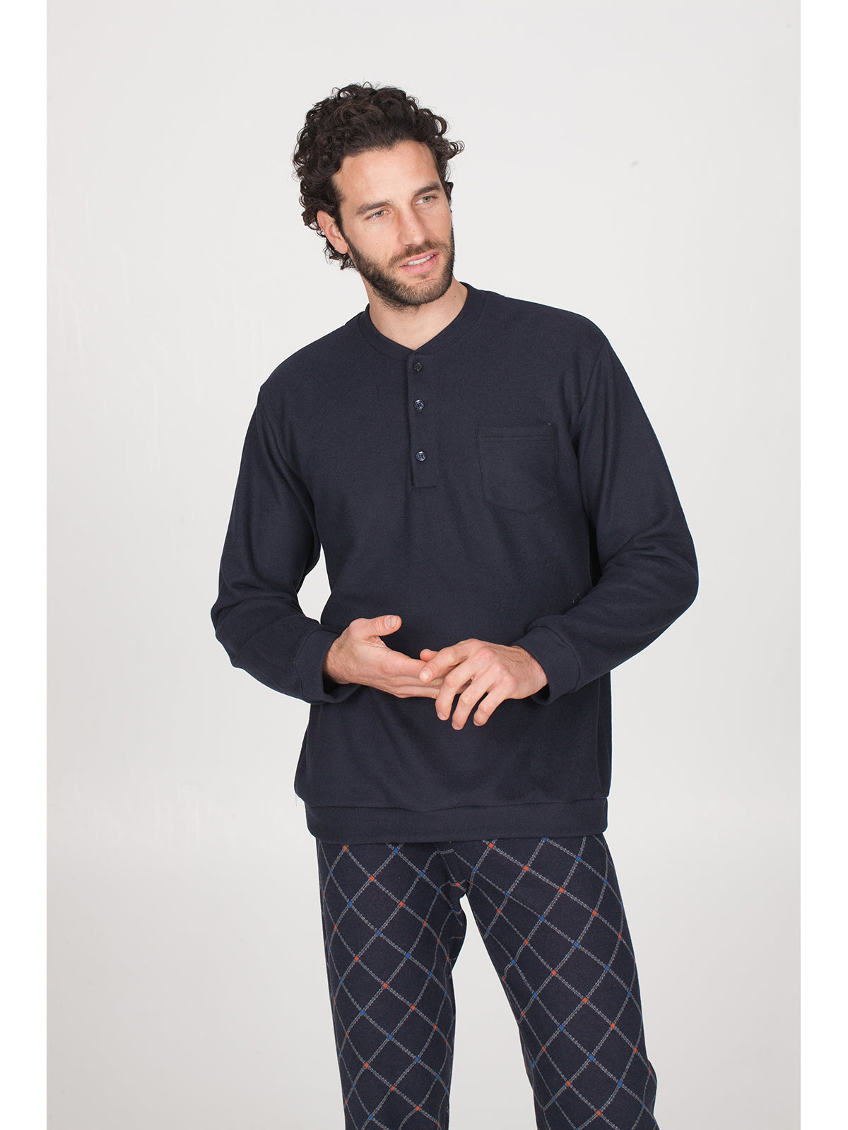 Pigiama con taschino in caldo cotone jacquard Rombo Alpina