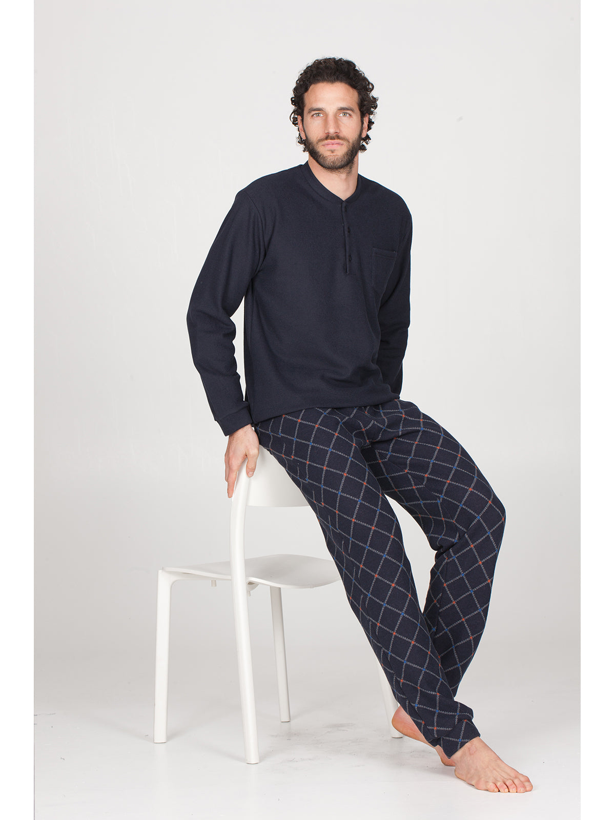 Pigiama con taschino in caldo cotone jacquard Rombo Alpina