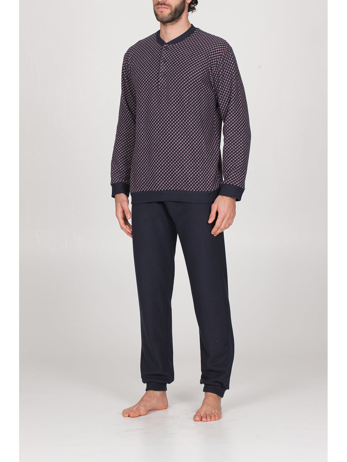 Pigiama lungo con bordi in caldo cotone jacquard Cravatta Alpina