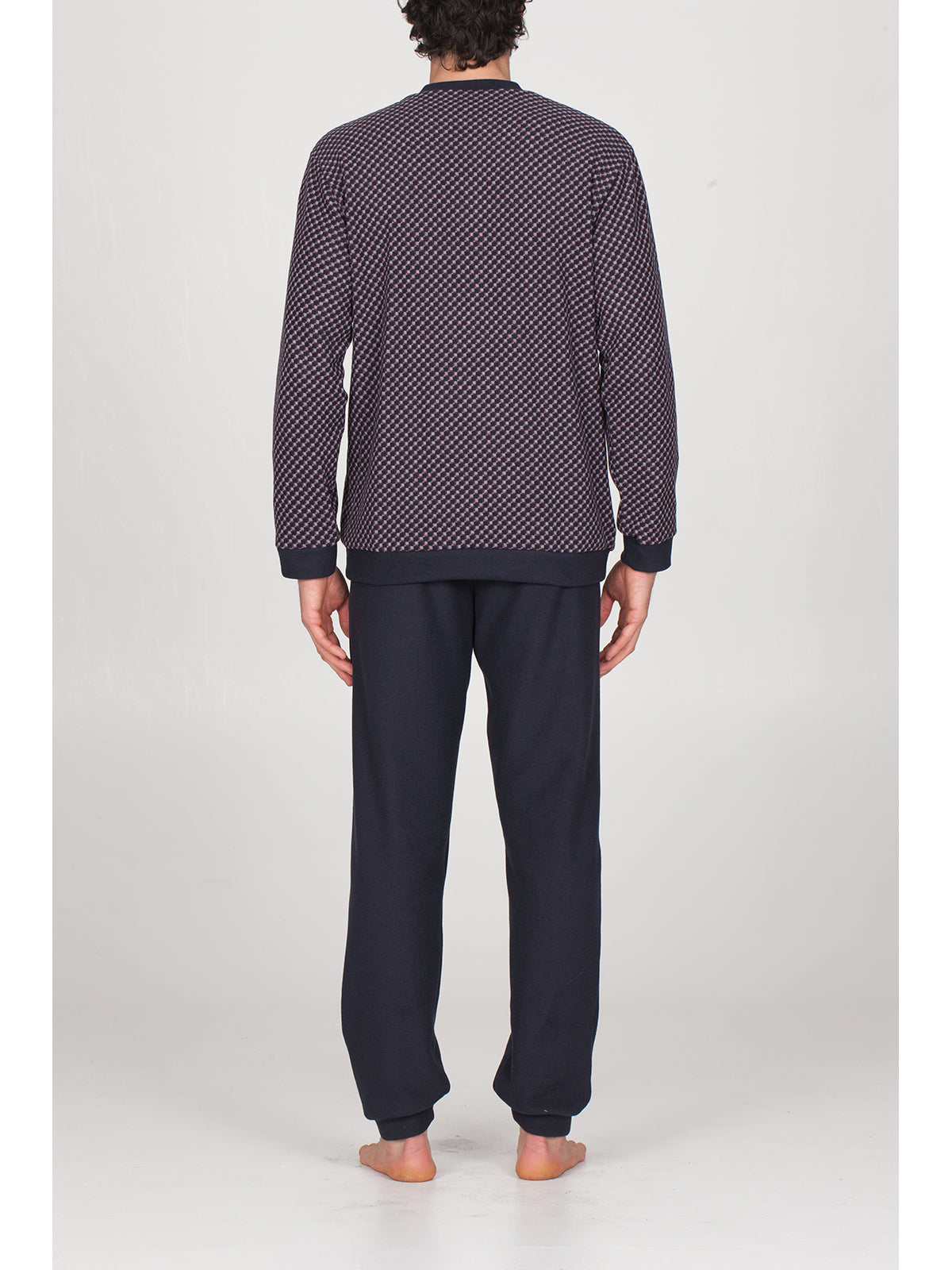 Pigiama lungo con bordi in caldo cotone jacquard Cravatta Alpina
