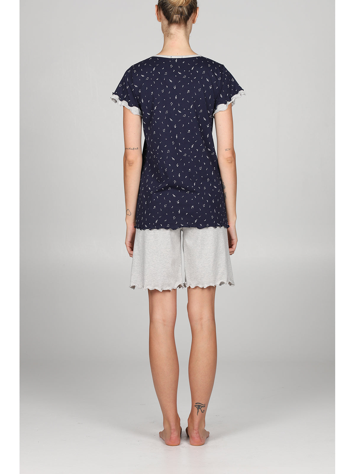 Pigiama pantalone bermuda in puro cotone Blu/grigio Alpina