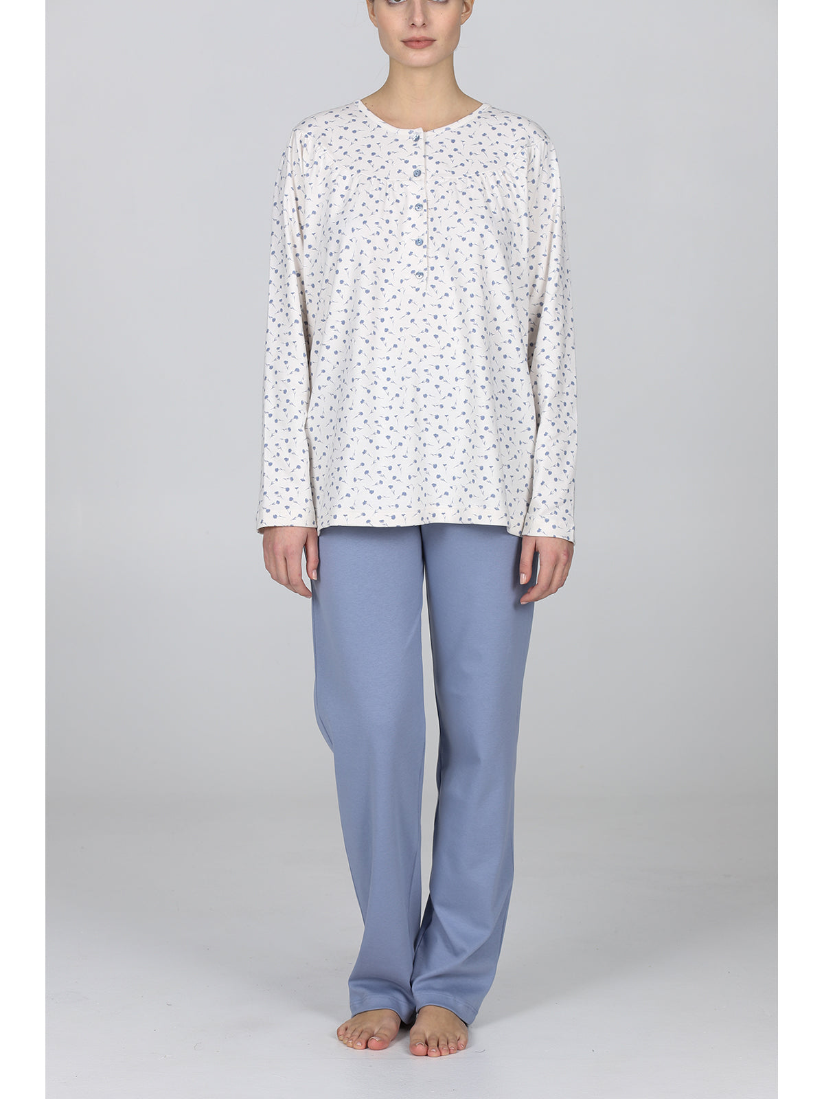 Cloe pigiama lungo serafino Azzurro Alpina