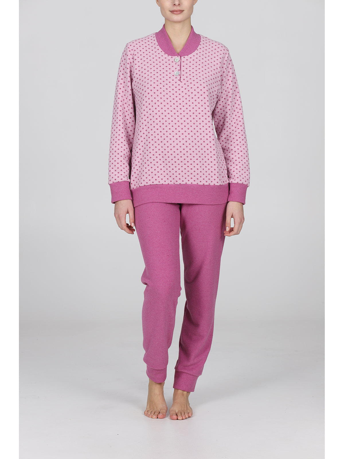 Cecilia pigiama lungo serafino con bordi tuta Pois Rosa Alpina