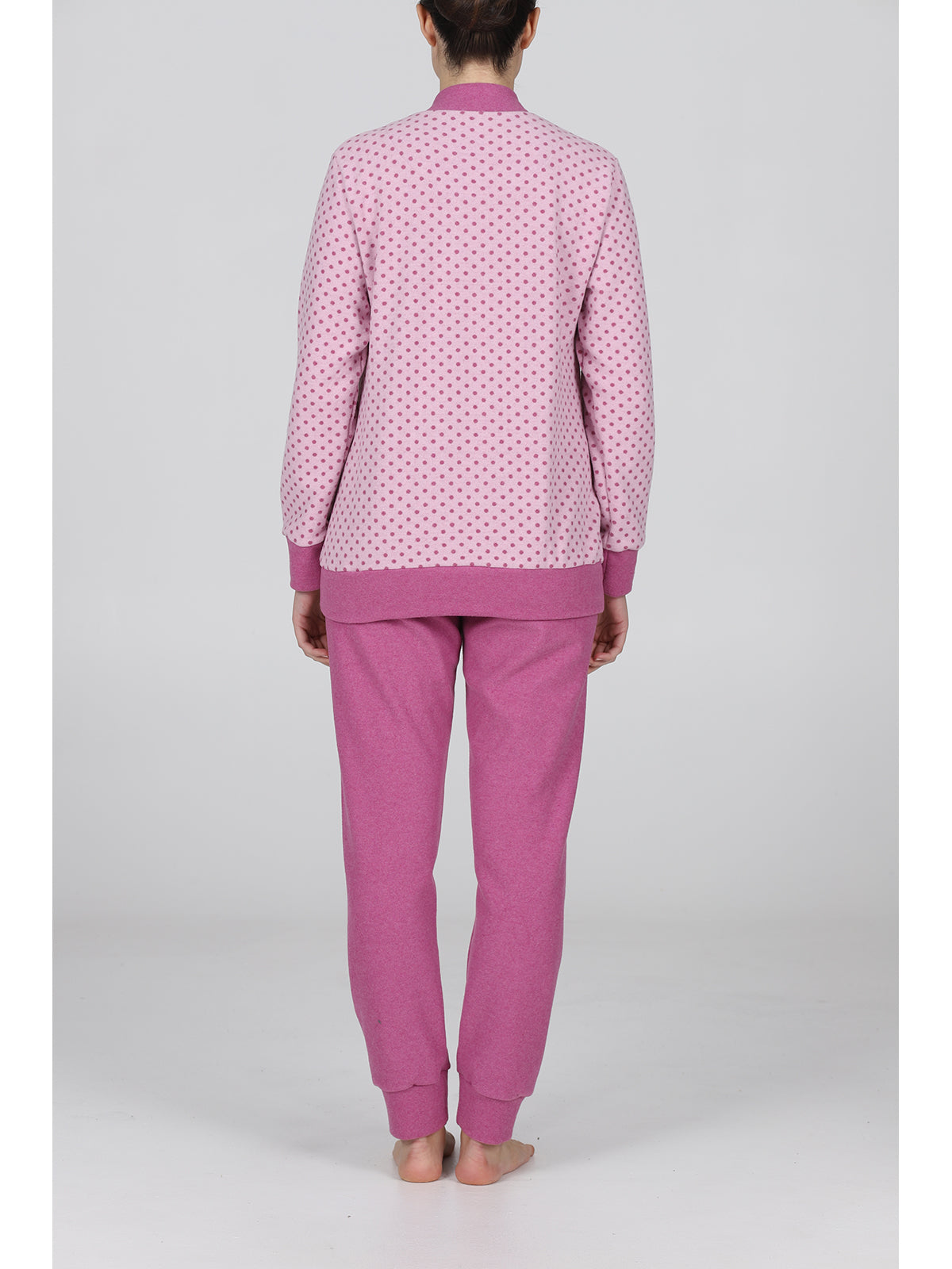 Cecilia pigiama lungo serafino con bordi tuta Pois Rosa Alpina