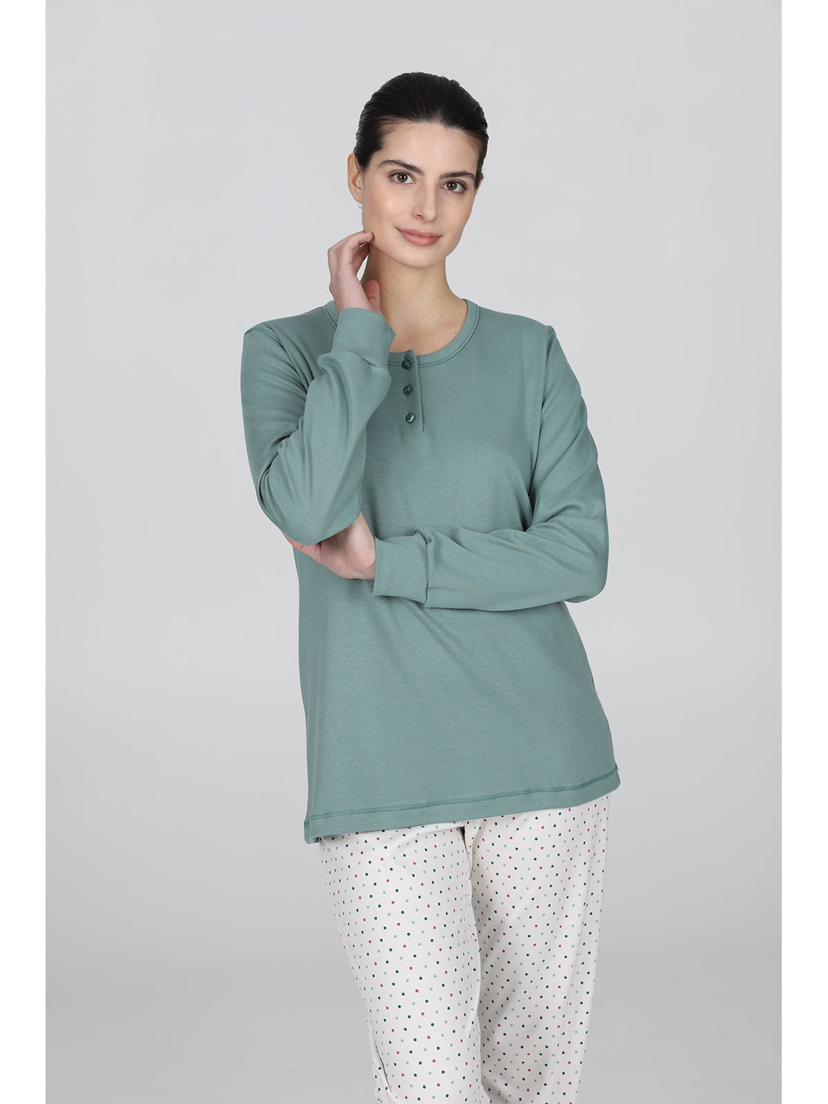 Pigiama lungo serafino tuta in morbido interlock Pois Alpina