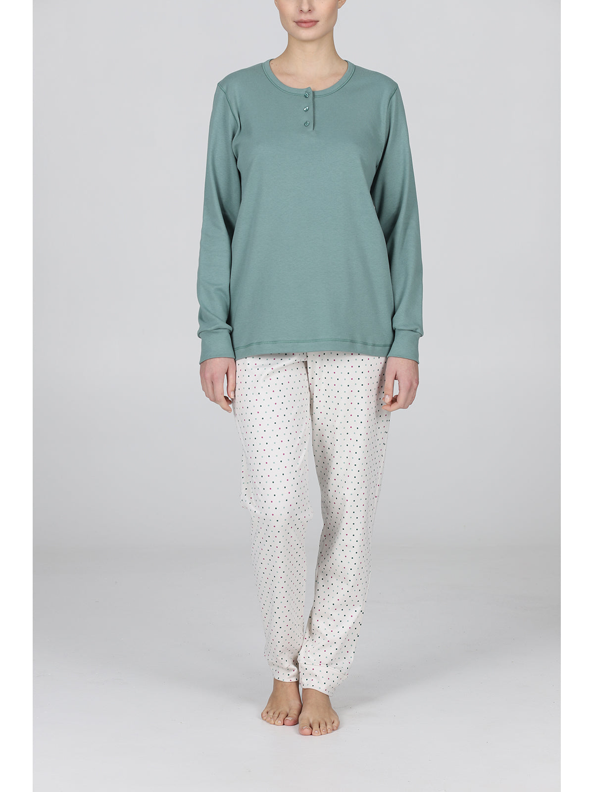 Pigiama lungo serafino tuta in morbido interlock Pois Alpina