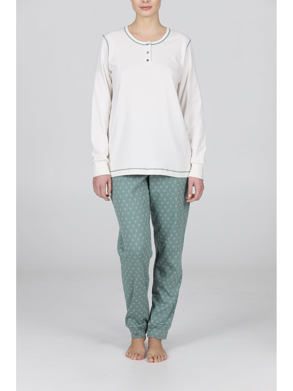 Pigiama lungo serafino con bordi in morbido interlock annfiore Alpina