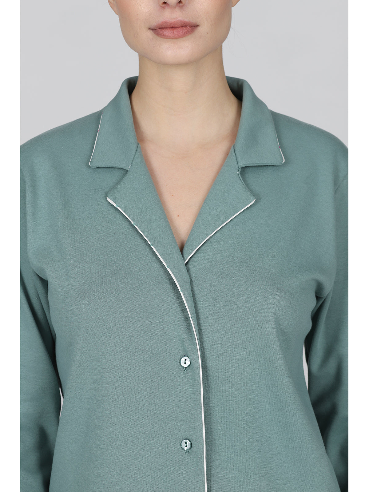 Carola pigiama lungo cardigan in morbido interlock Pois Alpina