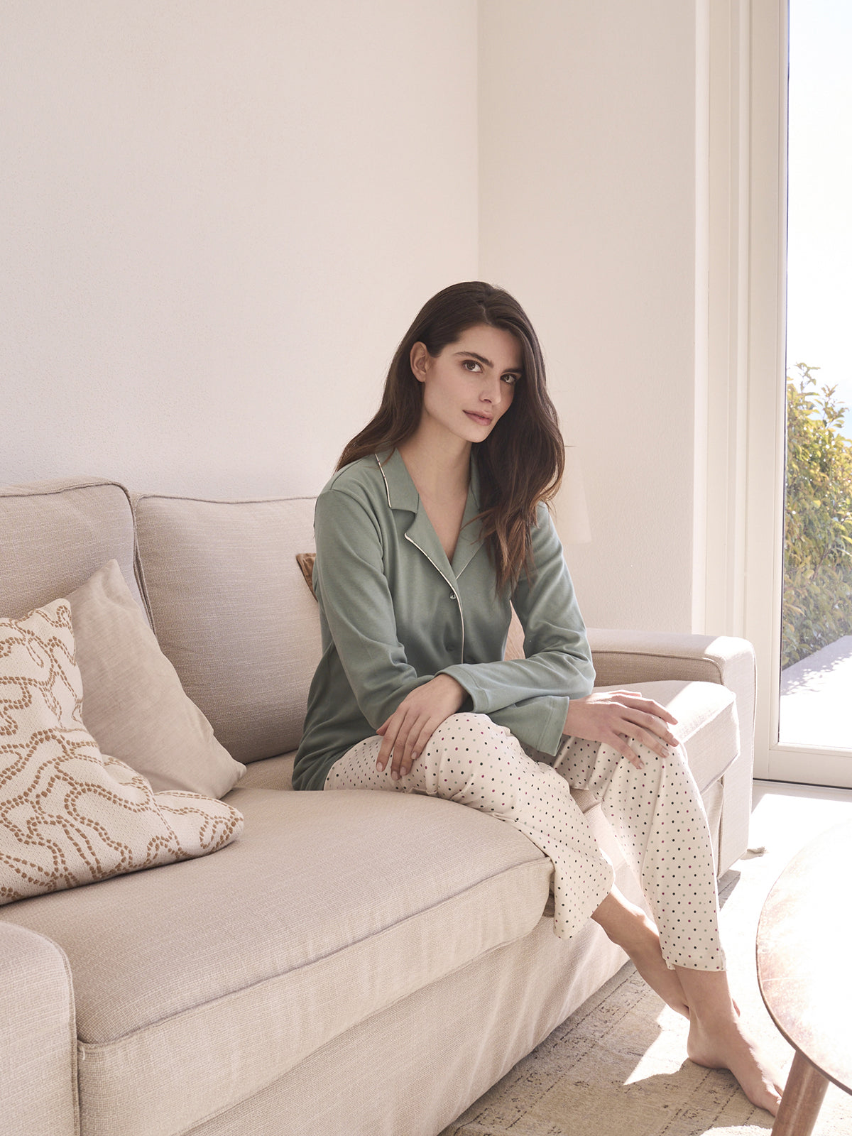 Carola pigiama lungo cardigan in morbido interlock Pois Alpina