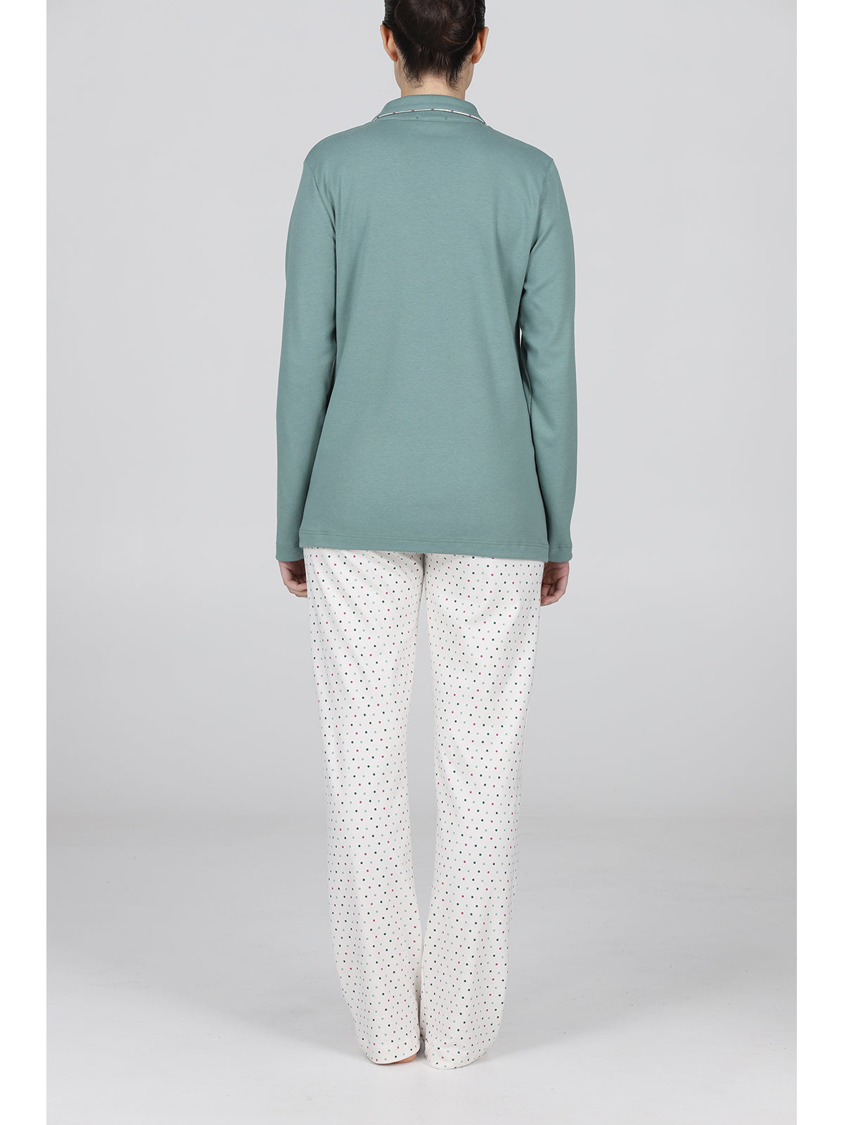 Carola pigiama lungo cardigan in morbido interlock Pois Alpina