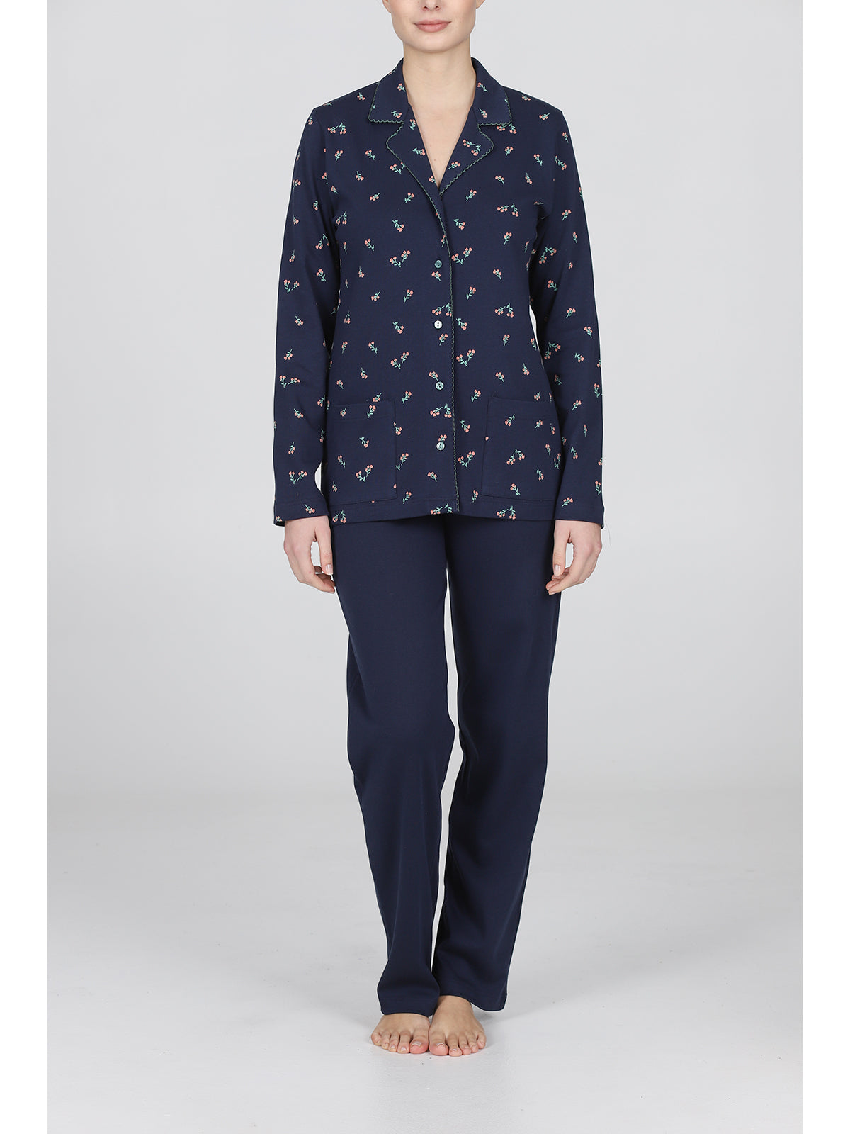 Elegante pigiama cardigan in morbido cotone Blu Alpina