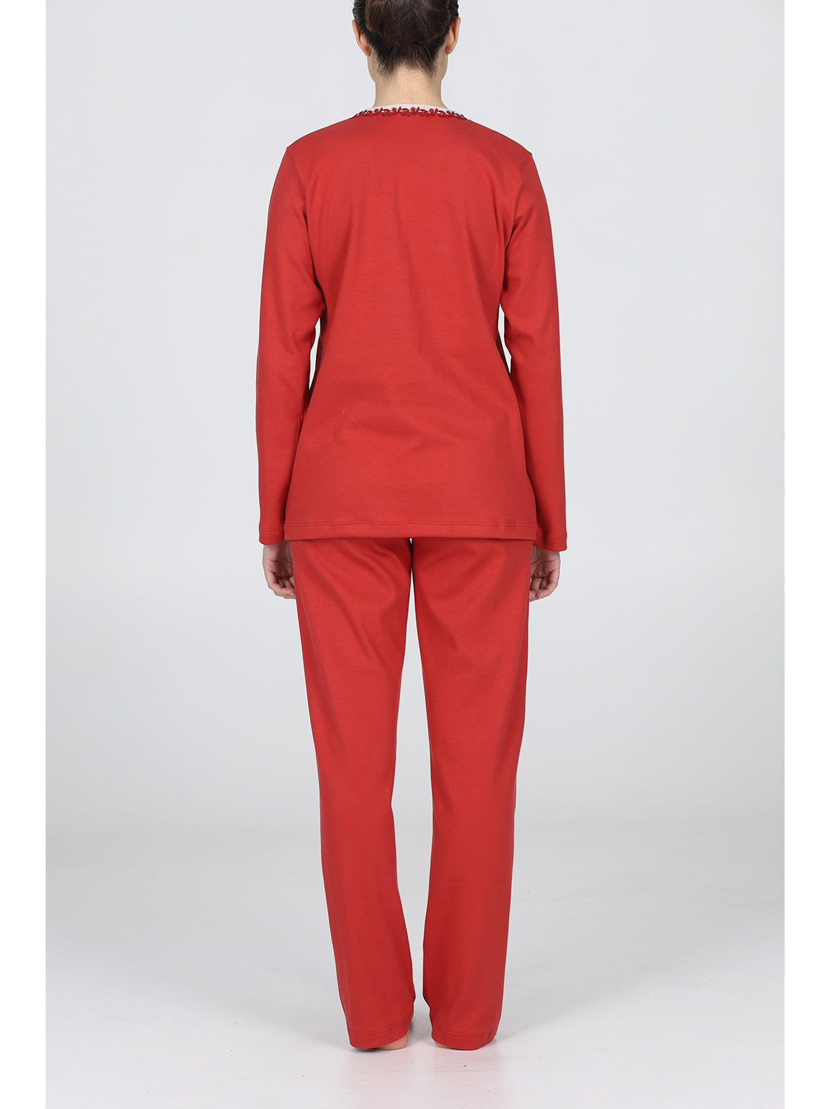 Pigiama lungo serafino in puro cotone naturale Mattone Alpina