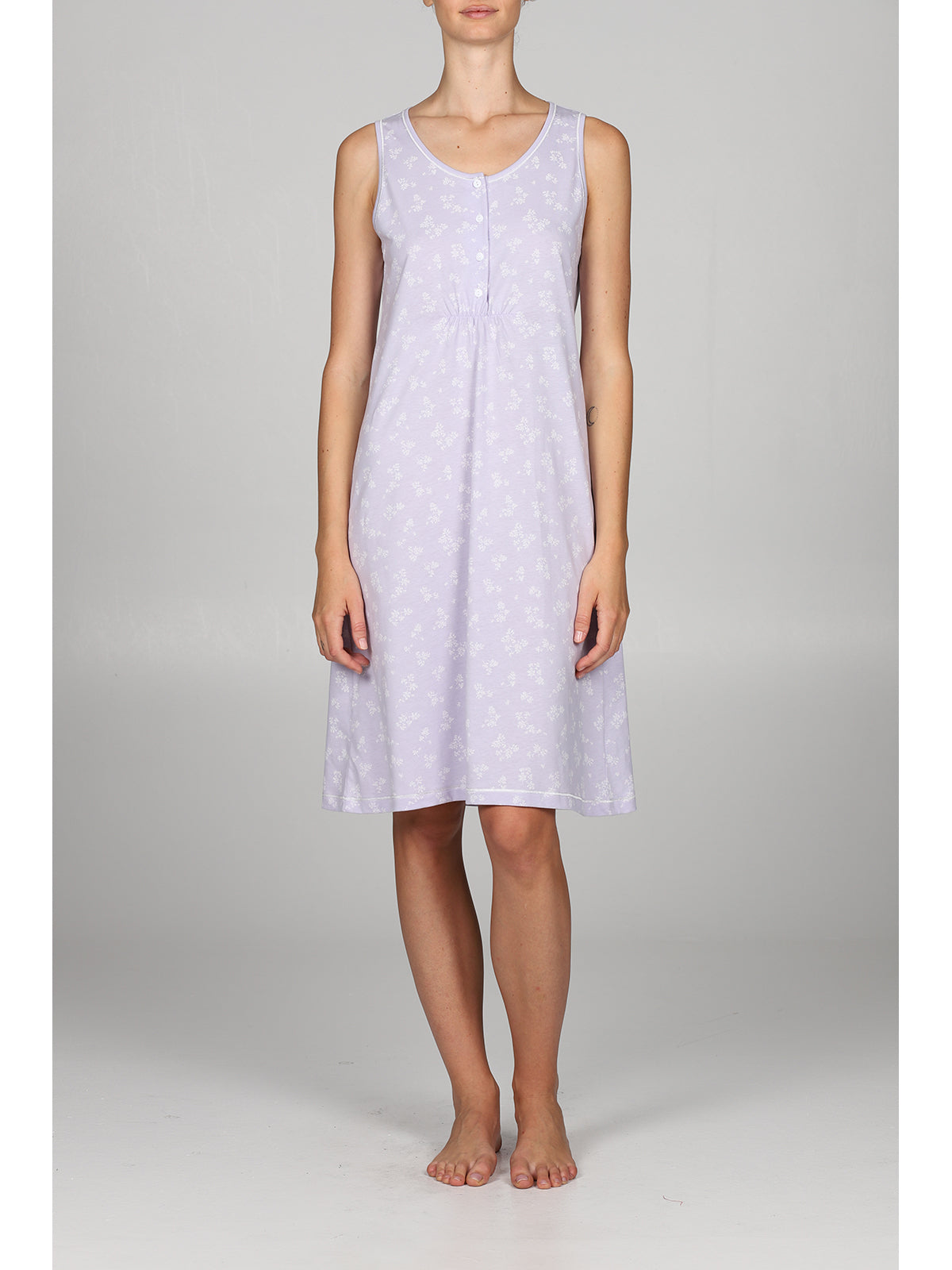Fresca camicia da notte spalla larga in puro cotone Lilla Alpina