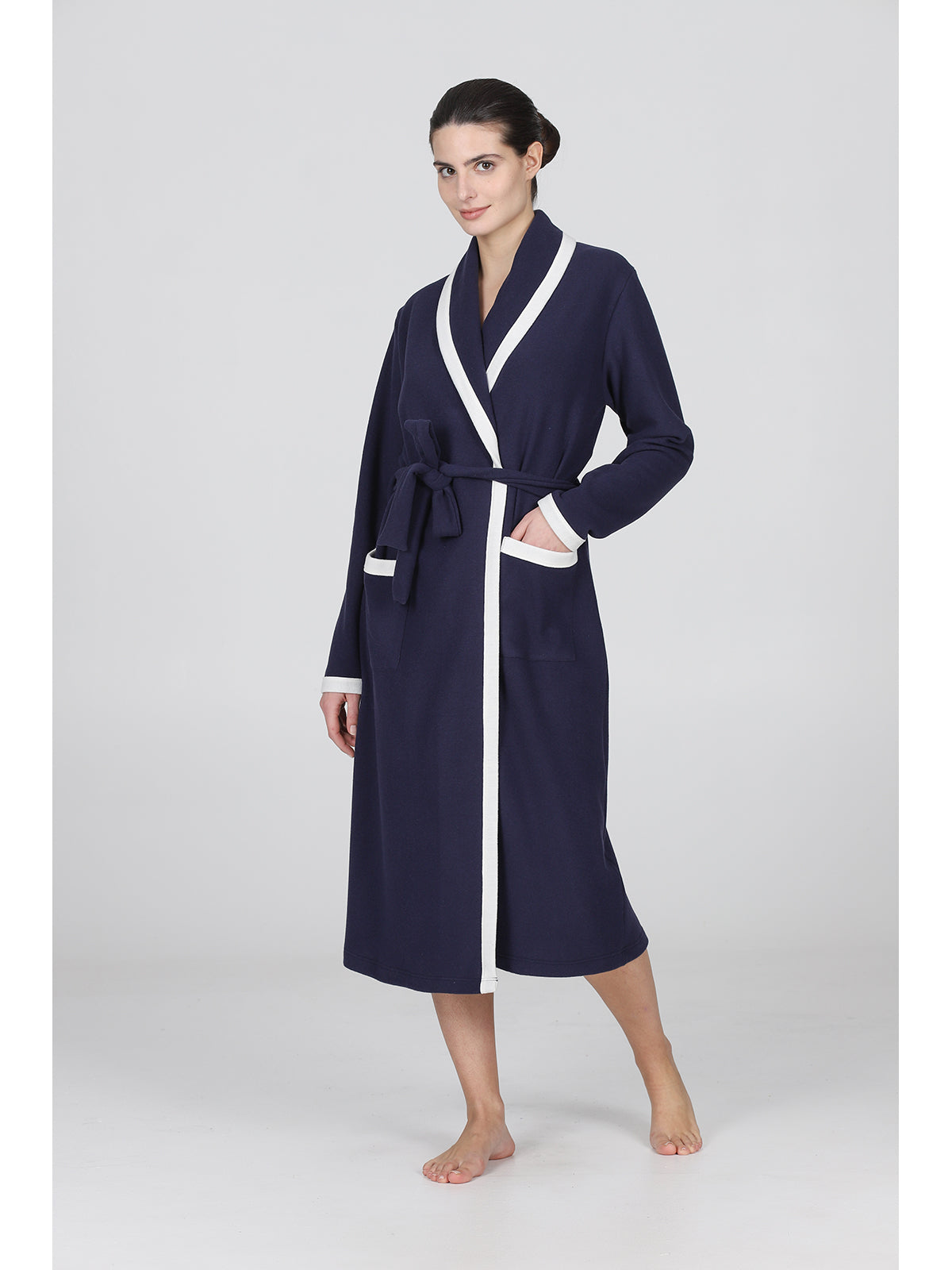 Vestaglia sciallata in caldo pile Blu Alpina