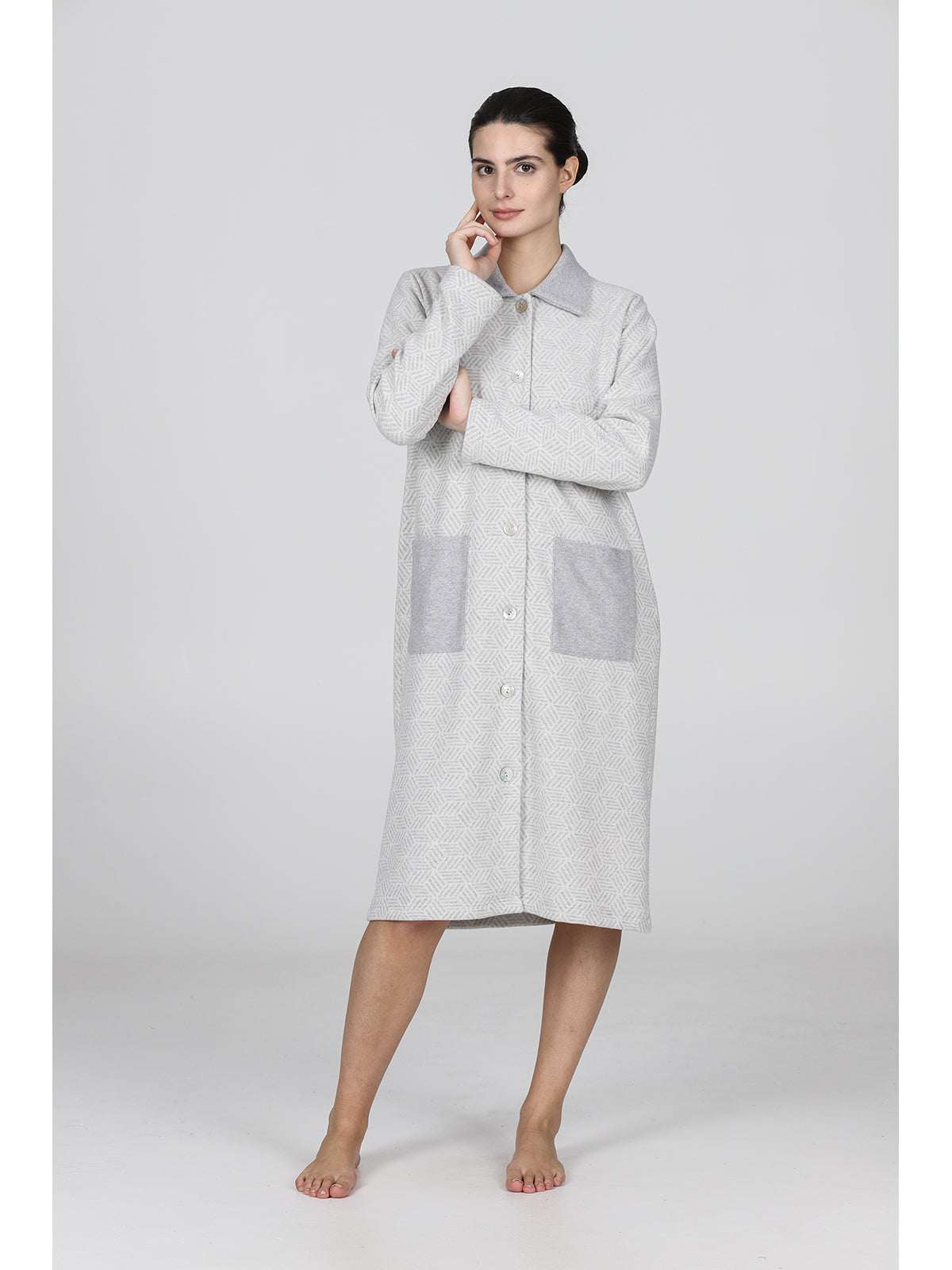 Vestaglia donna in jacquard misto cotone Bottoni Alpina - Main Image