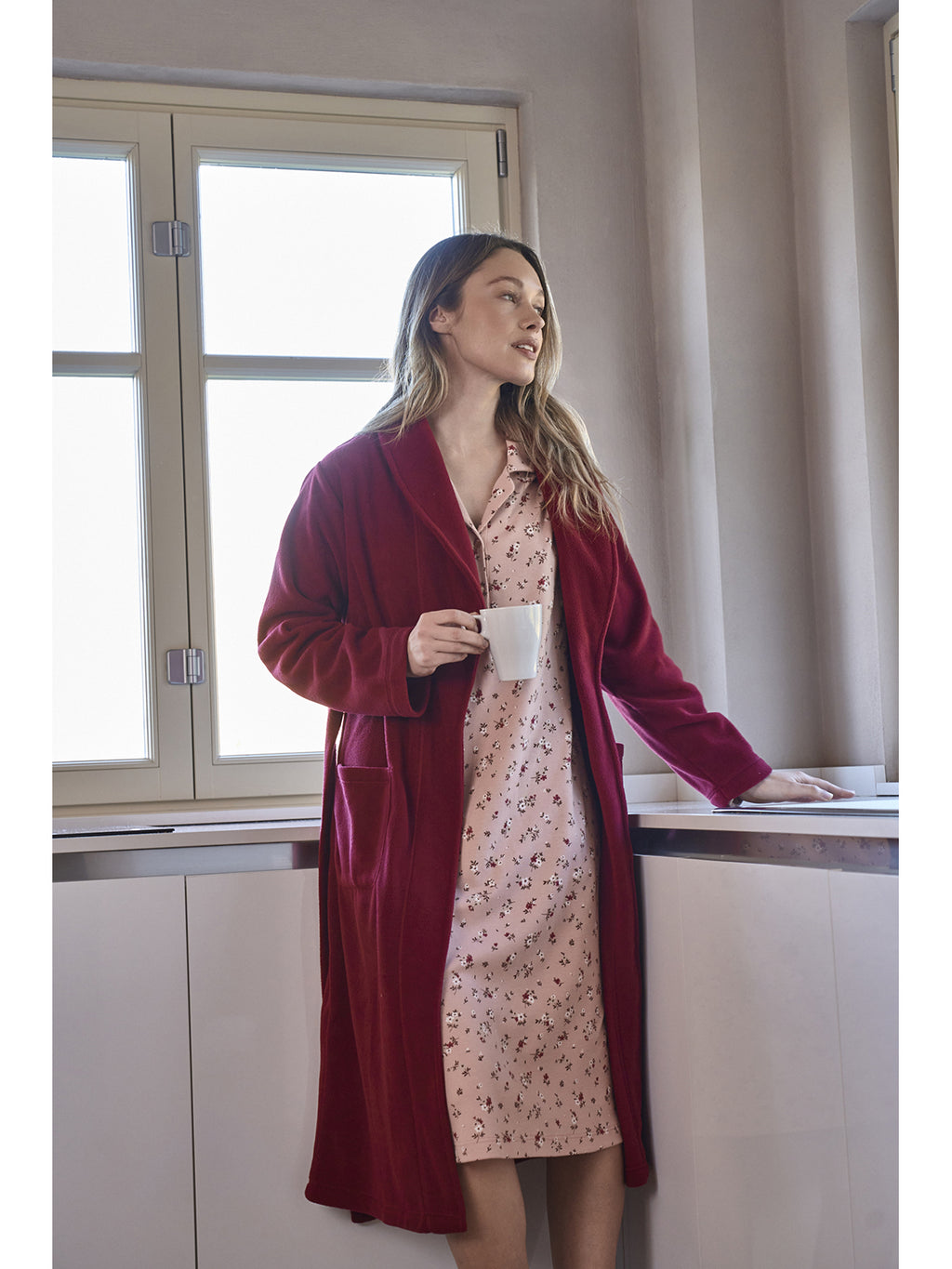 Vestaglia Donna In Pile Con Bottoni E Cintura - INTIMOEGIDIO - Colori Bordeaux, Rosa Antico, Blu (Taglie 46-54) - 3