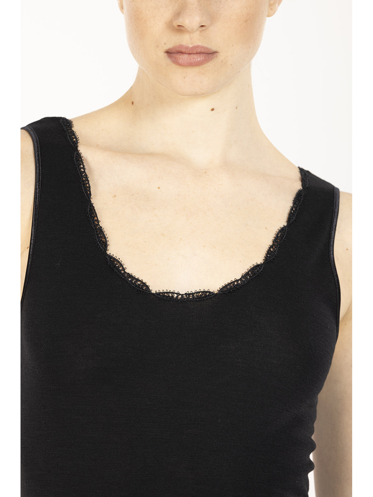 Canotta spallina larga in lana e cotone Nero Alpina