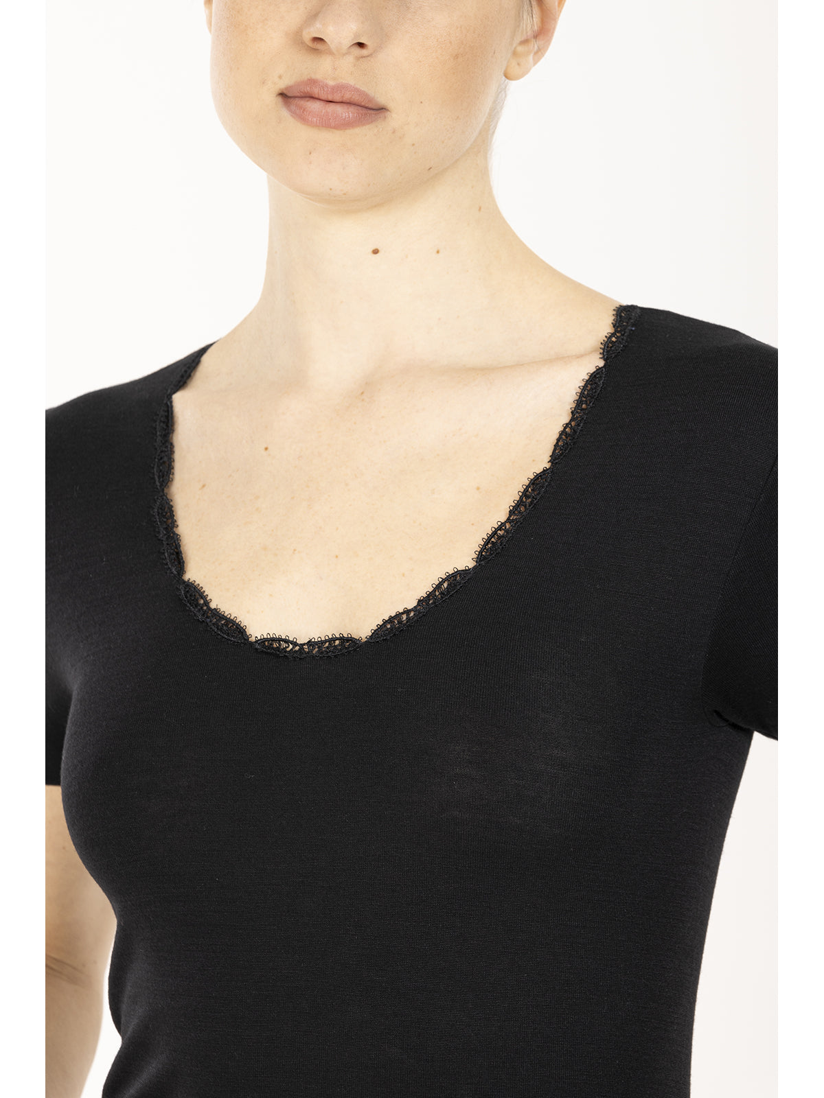 Canotta manica corta in lana e cotone annnero Alpina