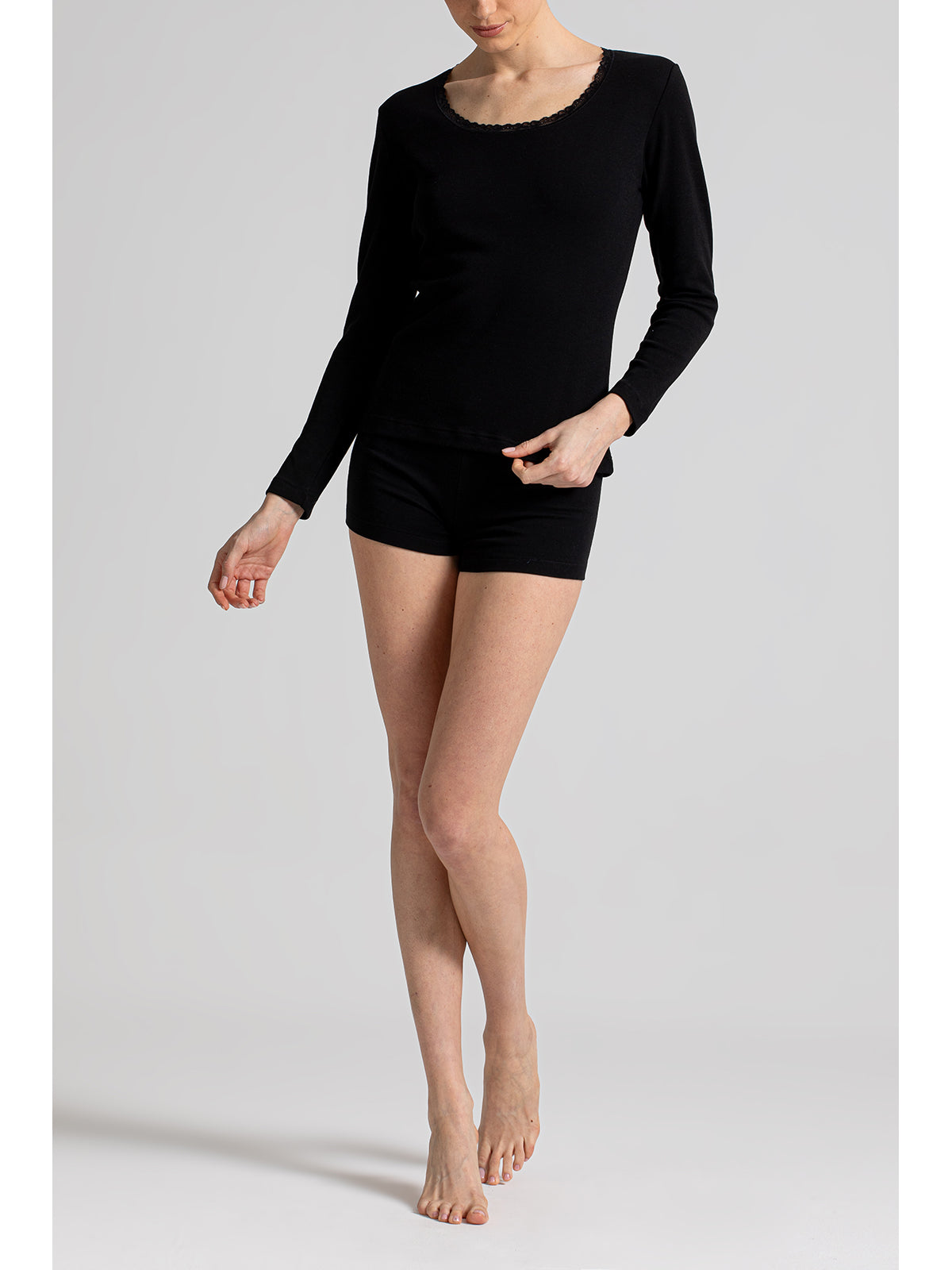 Canotta manica lunga con pizzo basso