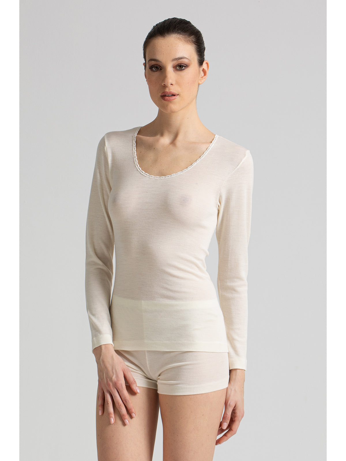 Maglietta manica lunga in calda lana e seta