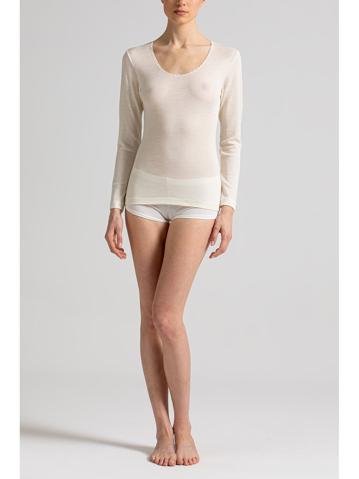 Maglietta manica lunga in calda lana e seta