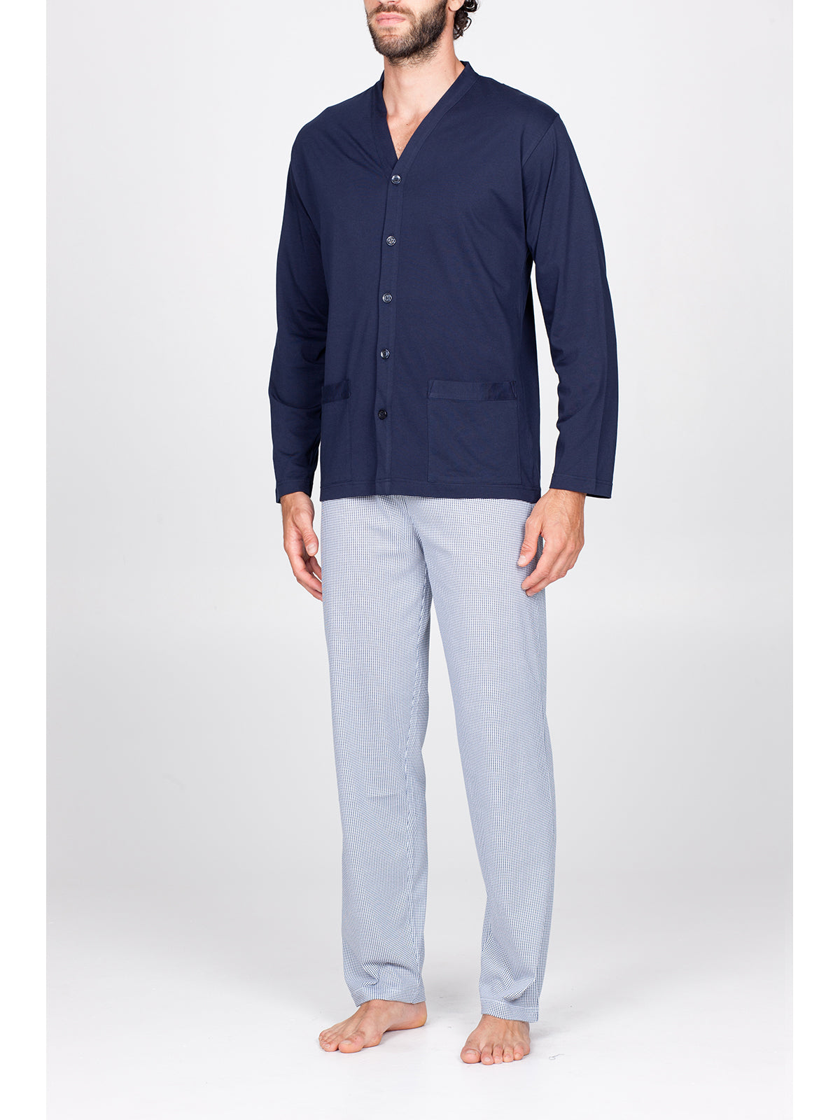 Pratico pigiama lungo cardigan in puro cotone Alpina