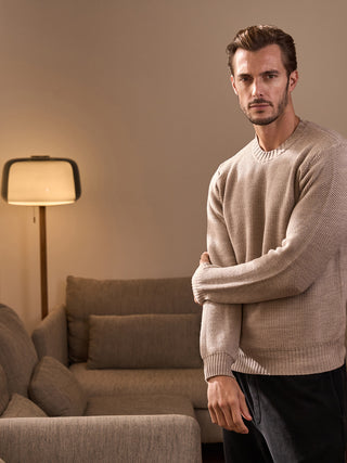 Maglia beige in pura lana merino extrafine