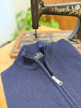 Maglia zip intera in pura lana
