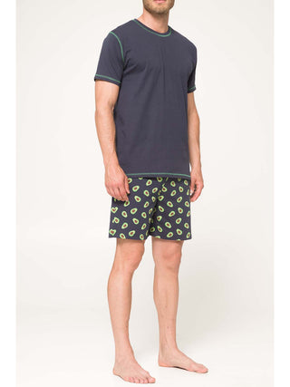 Pigiama corto girocollo in puro cotone pettinato Blu Alpina