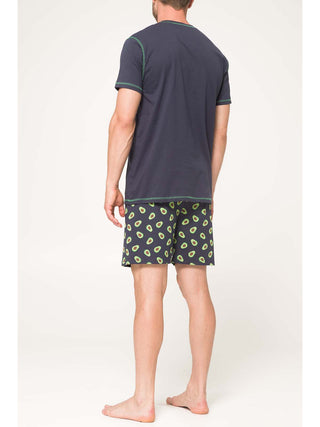 Pigiama corto girocollo in puro cotone pettinato Blu Alpina