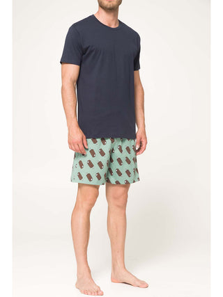 Pigiama corto girocollo in puro cotone pettinato Blu Alpina