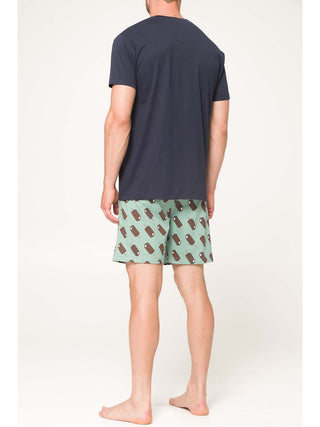 Pigiama corto girocollo in puro cotone pettinato Blu Alpina