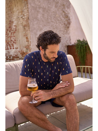 Fresco pigiama corto uomo, con esclusiva stampa birre. Linea Intrecci Alpina incontra KAUSS.