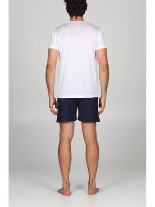 Fresco pigiama girocollo in puro cotone B.co/blu Alpina