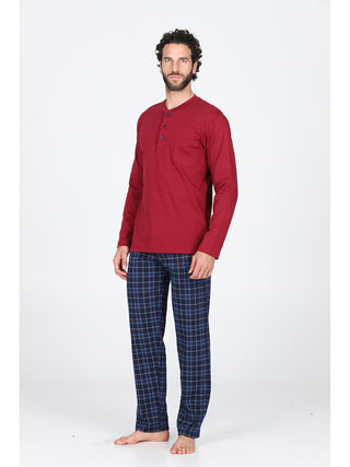 Pigiama lungo serafino in morbido cotone naturale Scozzese Alpina