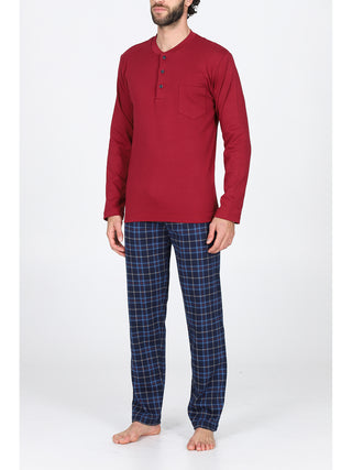 Pigiama lungo serafino in morbido cotone naturale Scozzese Alpina