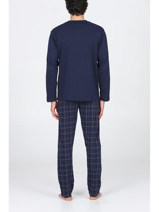 Pigiama lungo serafino in morbido cotone Quadro Blu Alpina