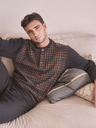 Pigiama lungo serafino tuta in caldo cotone Scoz.grigi Alpina