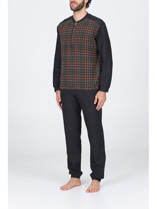 Pigiama lungo serafino tuta in caldo cotone Scoz.grigi Alpina