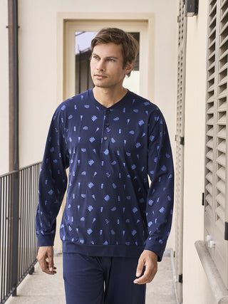 Pigiama Con Bordi In Puro Cotone Pettinato