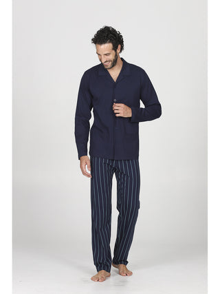 Pigiama lungo con colletto in jersey di puro cotone